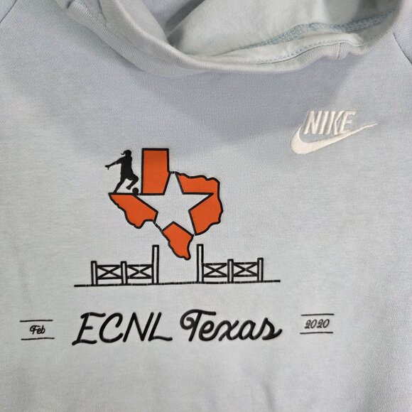 Womens Light Blue Nike Hoodie Sweatshirt ECNL Texas Long Sleeve Cotton Blend S - Picture 3 of 9